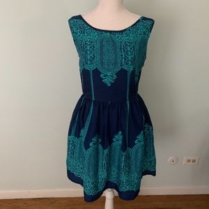 Blue and Turquoise Fit and Flare Dress